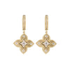 Yellow Gold Floral Design Diamond Dangle Earrings, 0.33 cttw