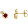 Round Bezel Set Ruby and Diamond Stud Earrings in 14k Gold