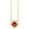 Garnet Necklace with Diamond Halo in Yellow Gold