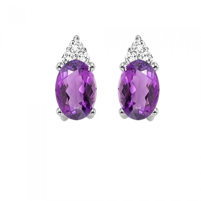 Amethyst Stud Earrings with Diamonds