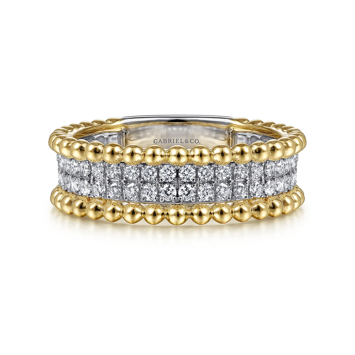 Wide Band 14k White and Yellow Diamond Ring
