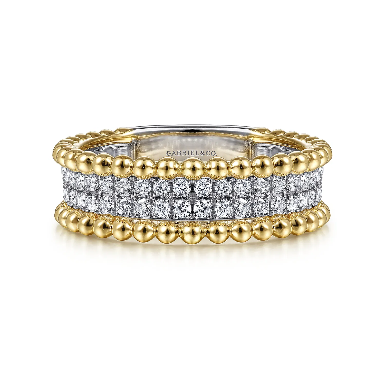 Wide Band 14k White and Yellow Diamond Ring