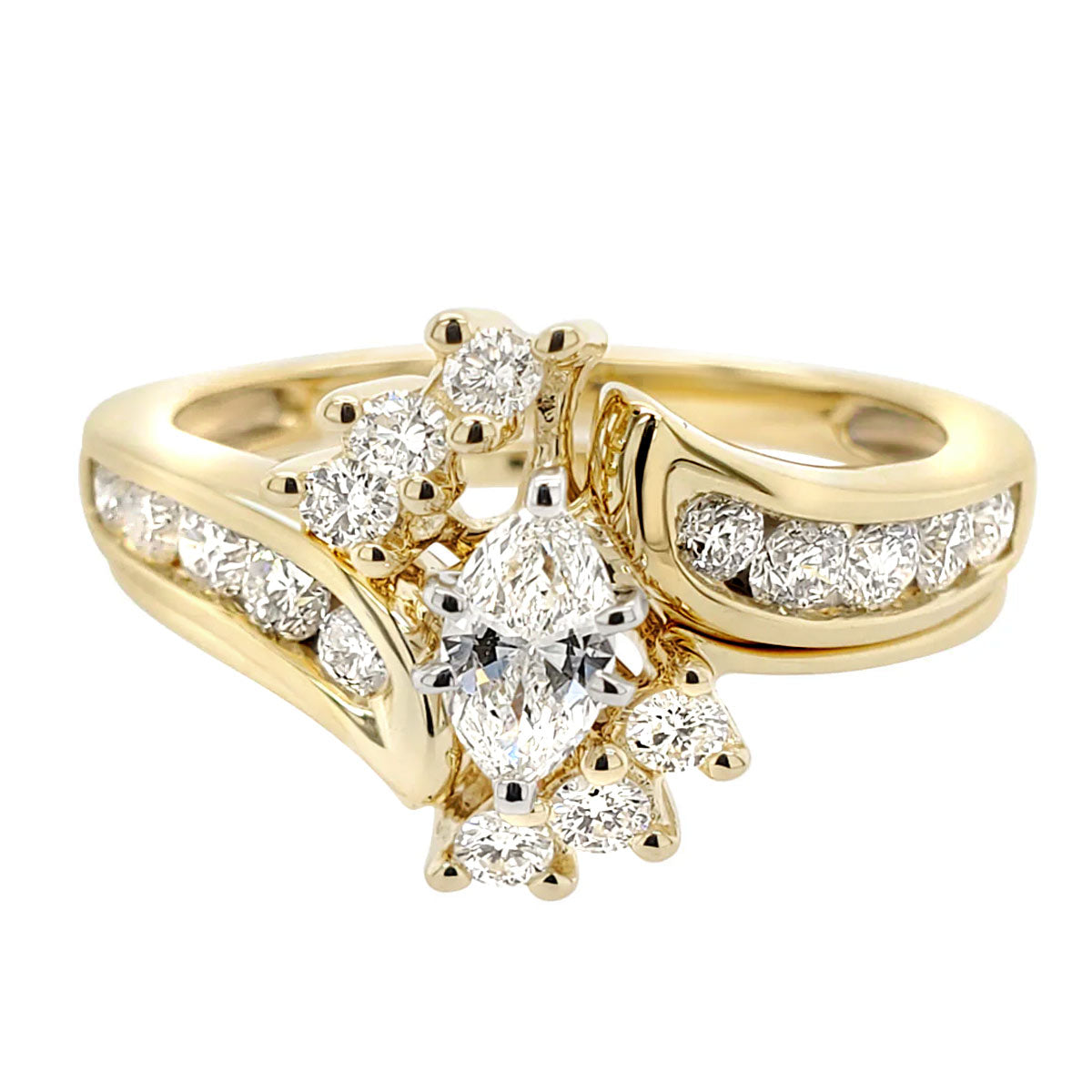Marquise Shaped Engagement Ring Set in Yellow Gold- 1.00 ctw.