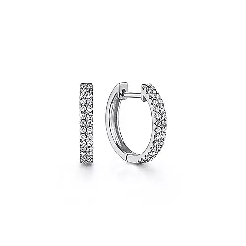 Classic 10mm Double Row Diamond Huggie Hoop Earrings, 0.31 cttw