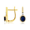 Blue Oval Natural Sapphire Diamond Halo Leverback Earrings in Yellow Gold