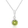 Green Beaded Bezel Set Round Peridot and Diamond Pendant Necklace in White Gold