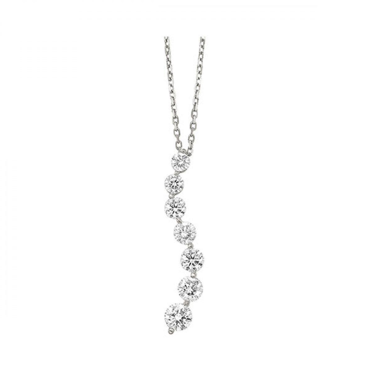 Curved White Gold Round Diamond Journey Pendant Necklace, 1.0 cttw