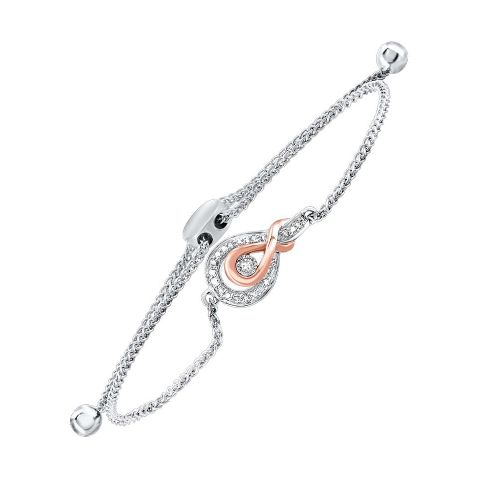 Love&#39;s Crossing Two Tone Rose Gold and Sterling Silver Diamond Bolo Bracelet, 0.05 cttw