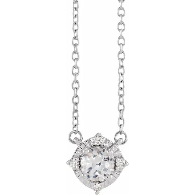 White Sapphire Necklace with Diamond Halo