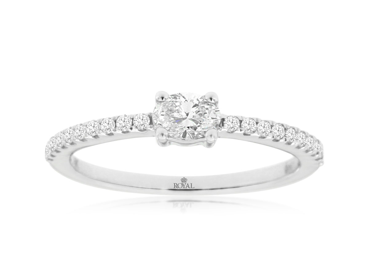 Oval Diamond Pave Engagement Ring in 14k White Gold, 0.42cttw