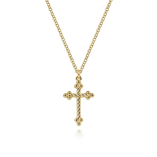 Twisted Rope Bujukan Cross Pendant Necklace in Yellow Gold