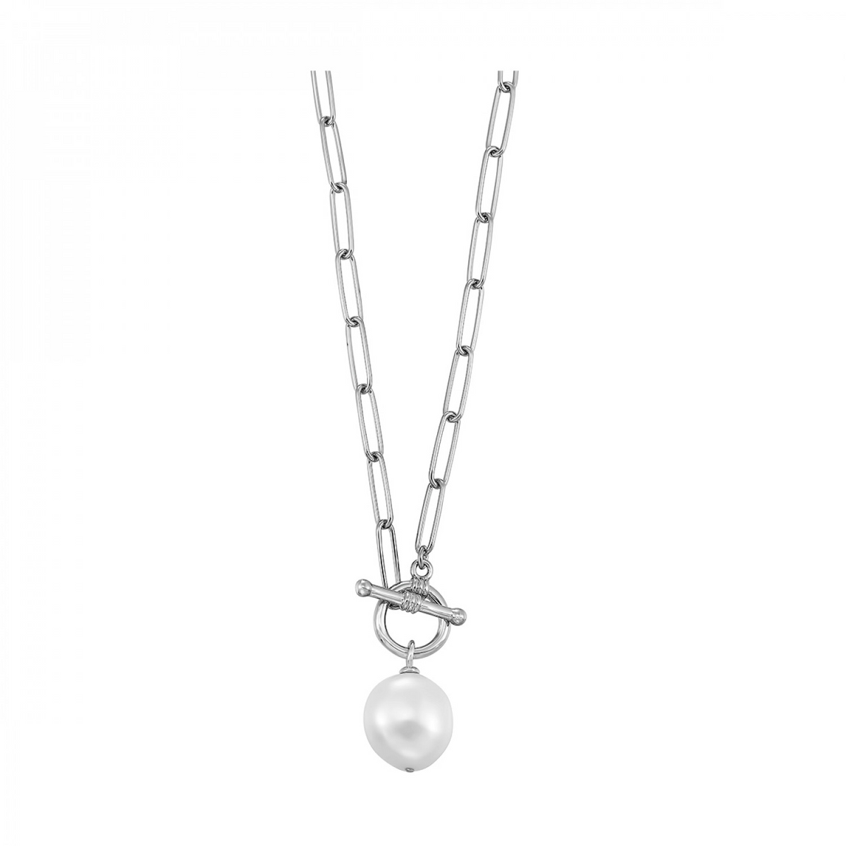 Toggle Chain Pearl Pendant Necklace in Sterling Silver