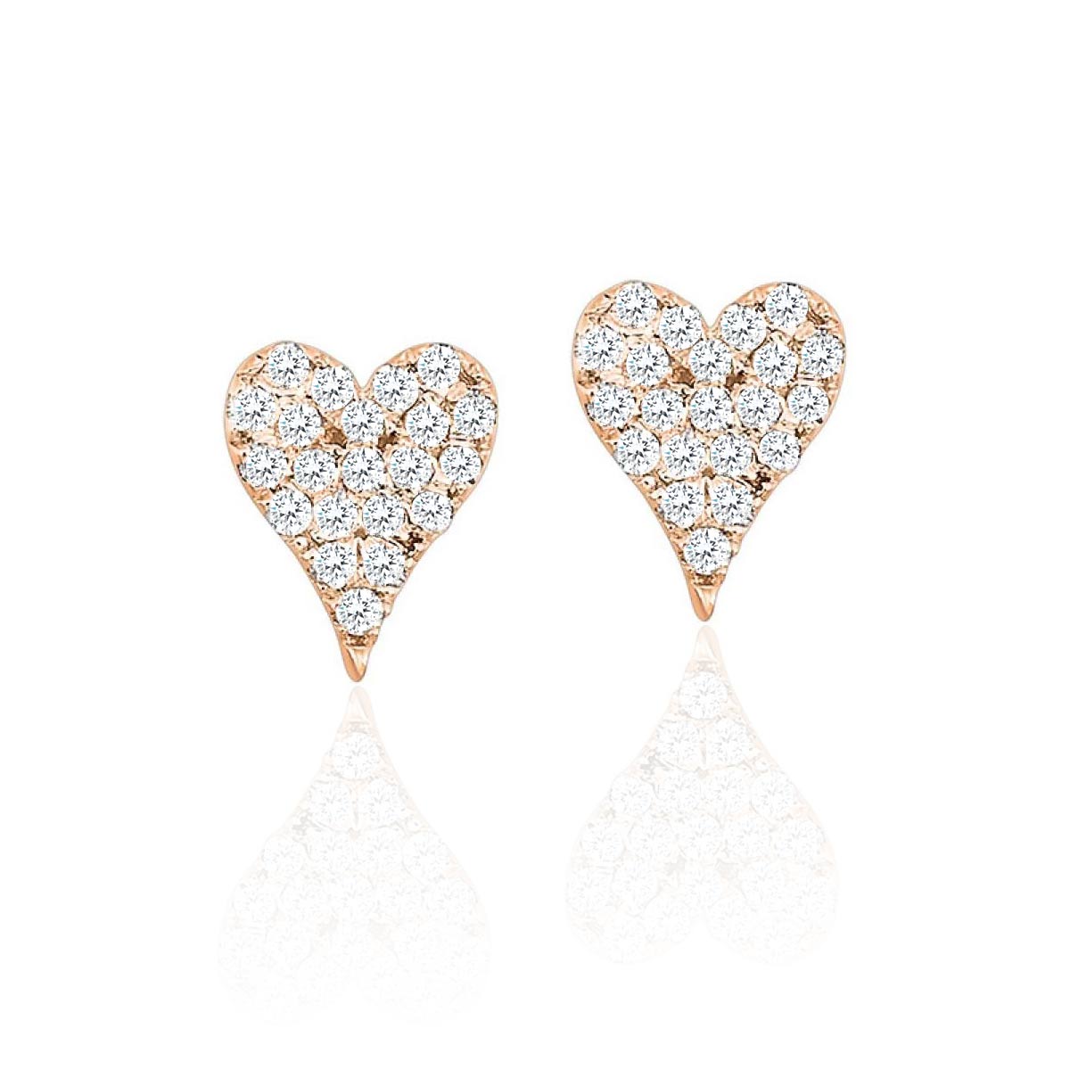 Rose Gold Heart Shaped Diamond Stud Earrings, 0.20 cttw