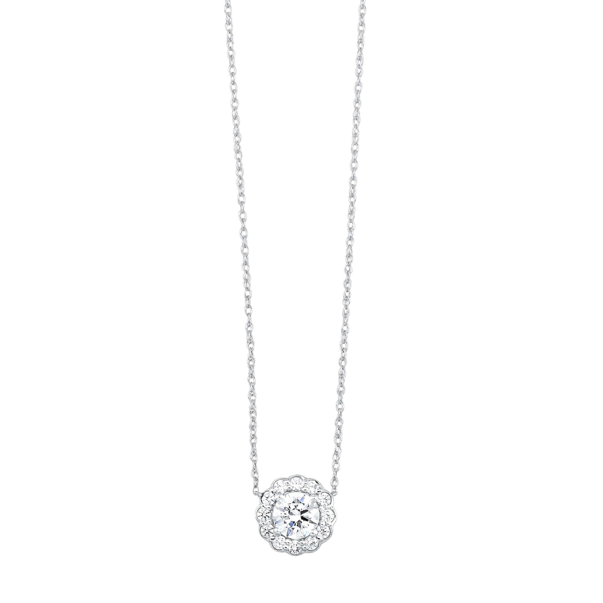 Floral Inspired Lab-Created Diamond Halo Stationary Necklace in White Gold, 0.75 cttw