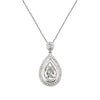 Pear Shaped Bezel Set Diamond Halo Pendant Necklace in White Gold, 0.50 cttw