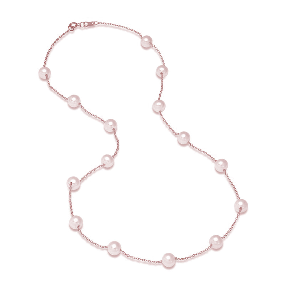 14k Pink Gold Tin Cup Necklace with Pink Pearls