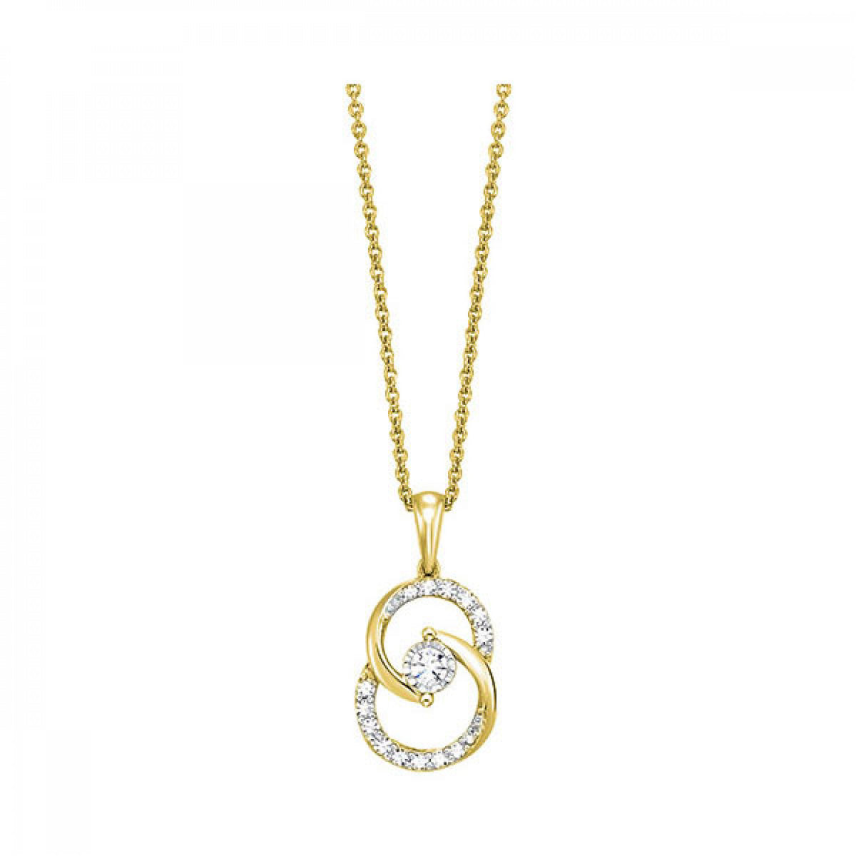 Diamond Double Circle Interlock Pendant Necklace set in Yellow Gold, 0.25 cttw