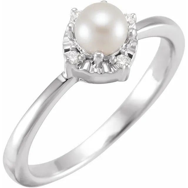 Timeless Pearl Engagement Ring Classic Side Diamonds 14K Gold - Camellia  Jewelry