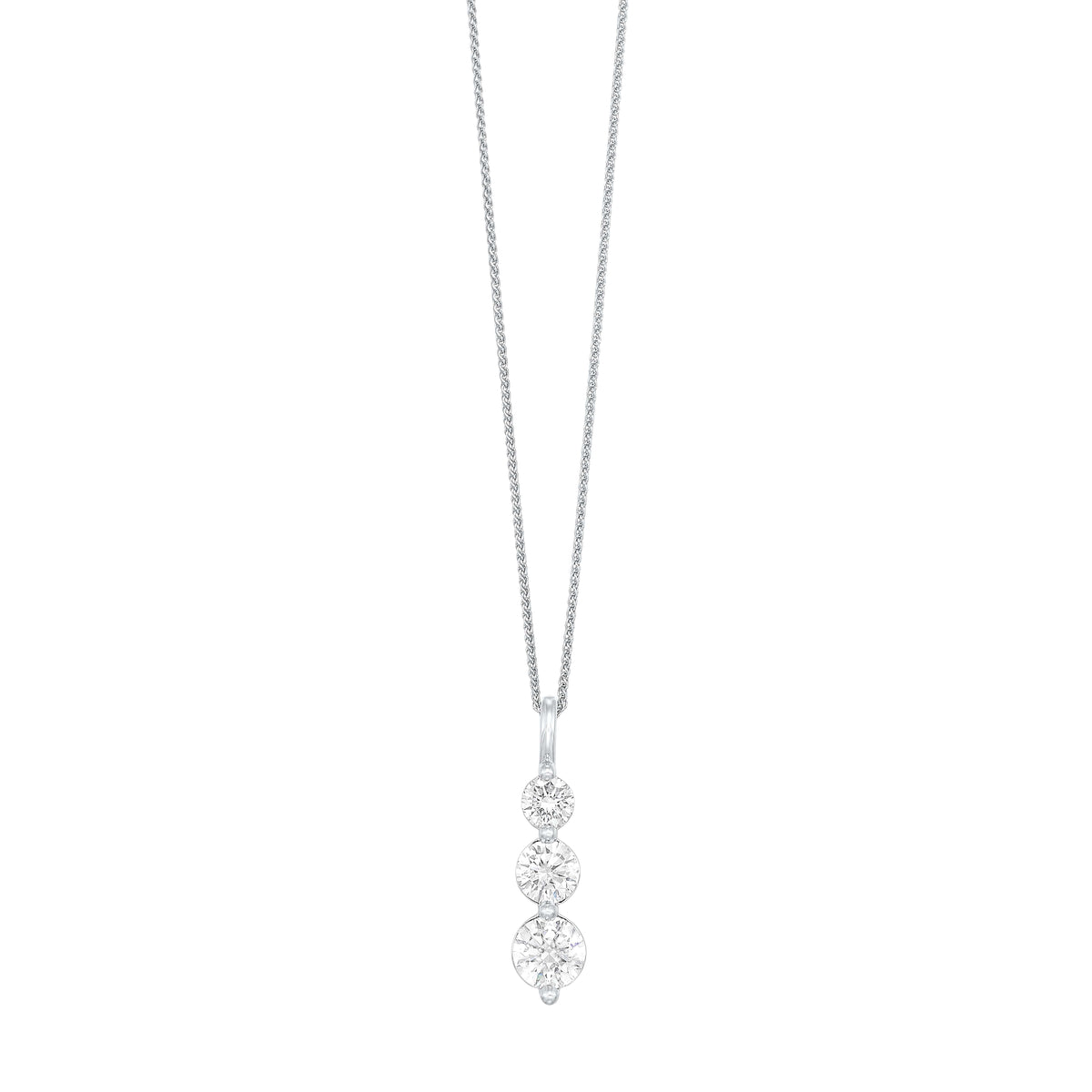 Round Lab-Created Three Stone Diamond Pendant Necklace in White Gold, 0.50 cttw