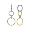 Twisted Rope Diamond Open Circle Huggie Drop Earrings in White and Yellow Gold, 0.35 cttw