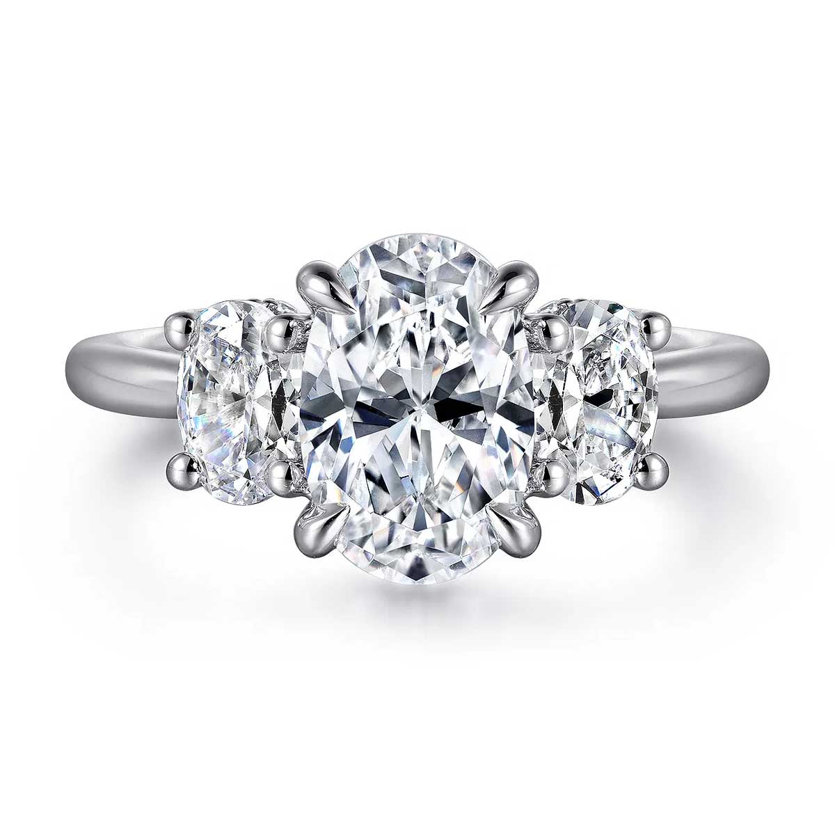 Charisa Oval 3-Stone Engagement Ring Setting with Hidden Halo