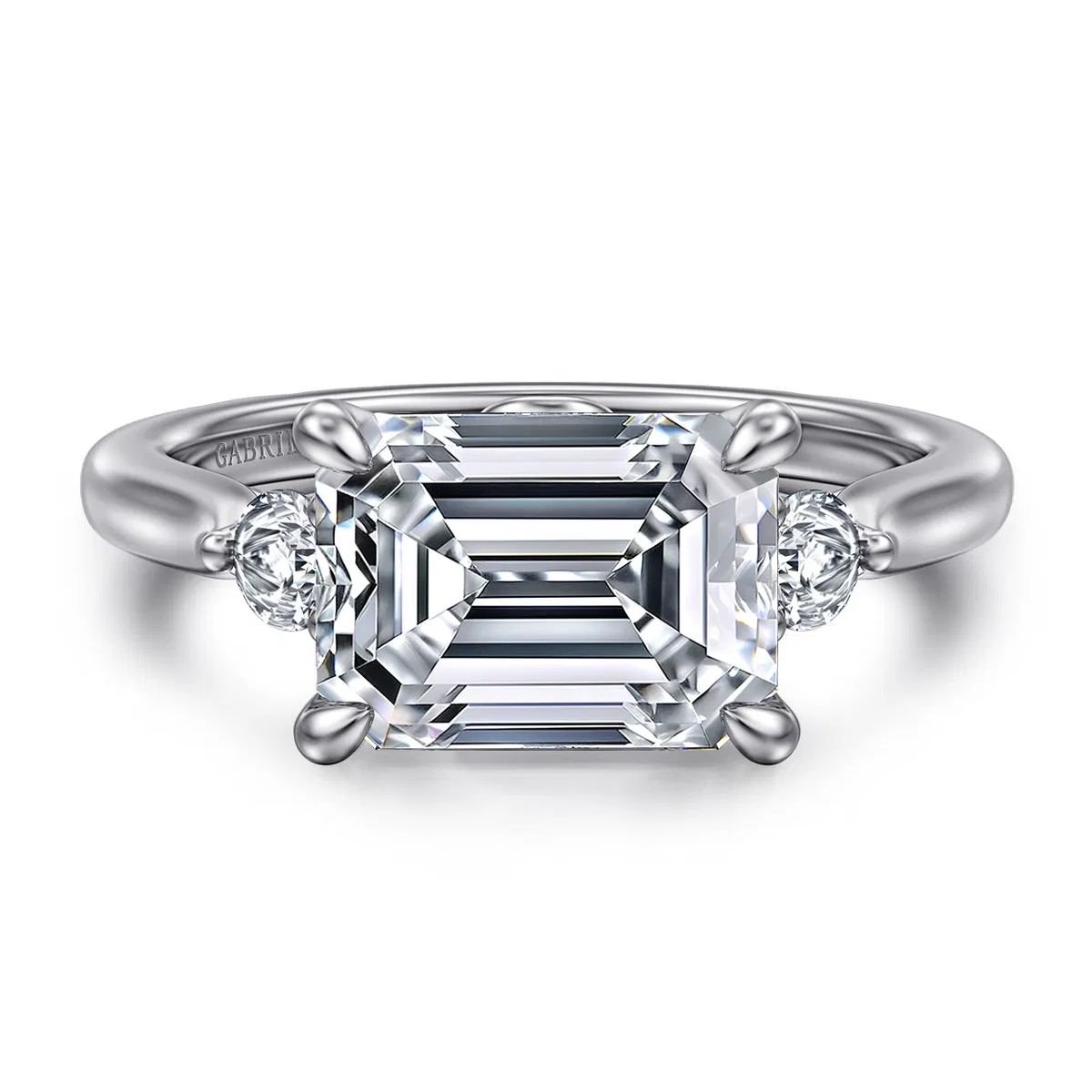 Darline Emerald Cut 3-Stone Lotus Diamond Engagement Ring Setting