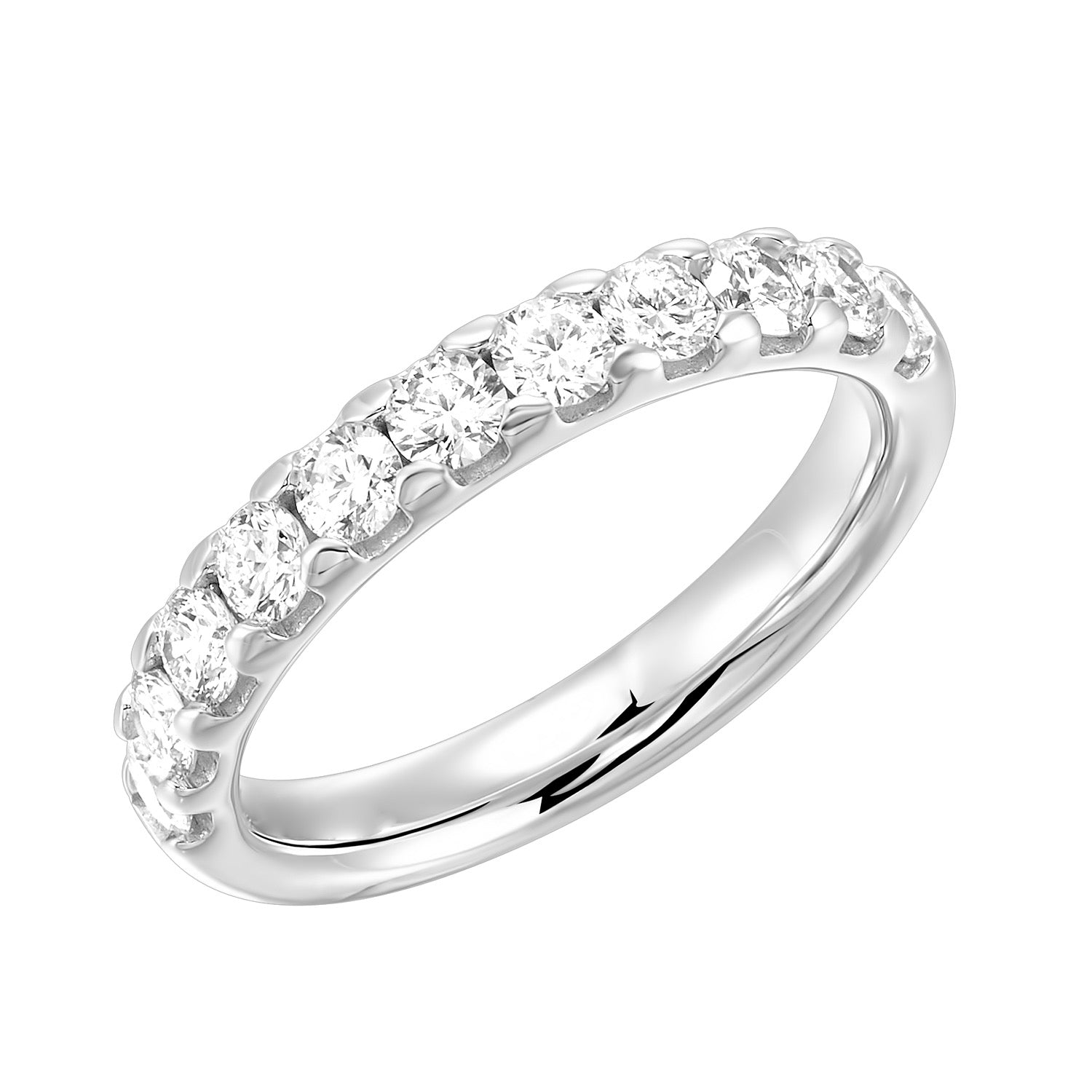 Round Lab-Created Diamond Ten Stone Anniversary Ring Band in White Gold, 1.25 cttw