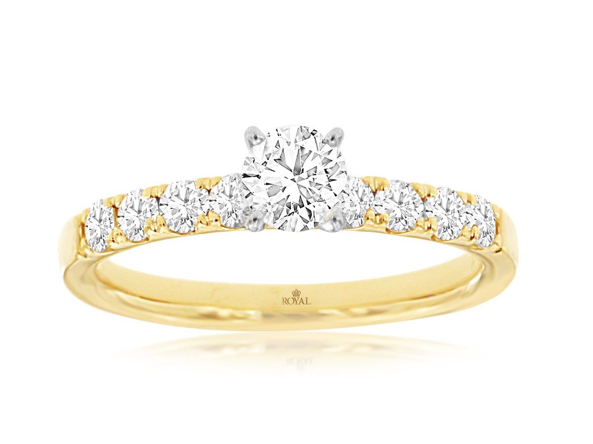 Round Prong Set Diamond Engagement Ring in 14k Yellow Gold, 0.85cttw