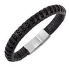 Woven Black Leather Bracelet with Stainless Steel Clasp