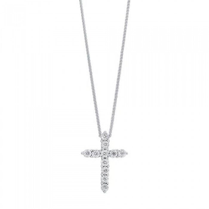 Illusion Set Diamond Cross Pendant in Sterling Silver