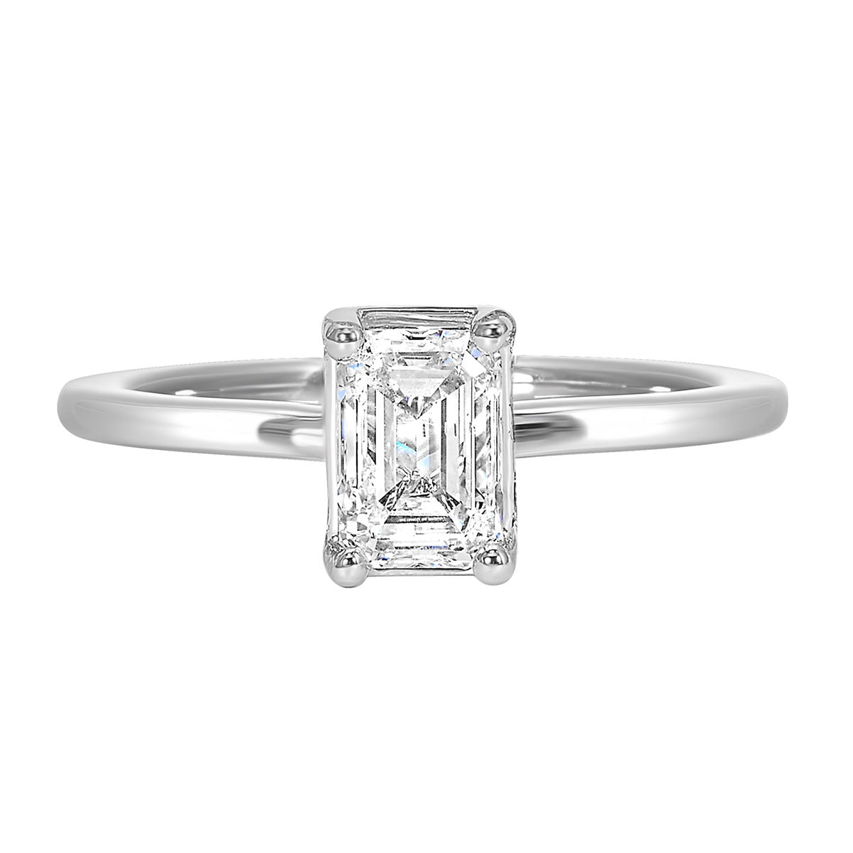 Art Deco Inspired Lab-Created Emerald Cut Diamond Engagement Ring in White Gold, 1.10 cttw