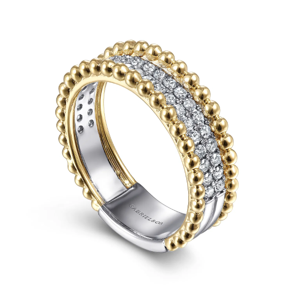 Wide Band 14k White and Yellow Diamond Ring