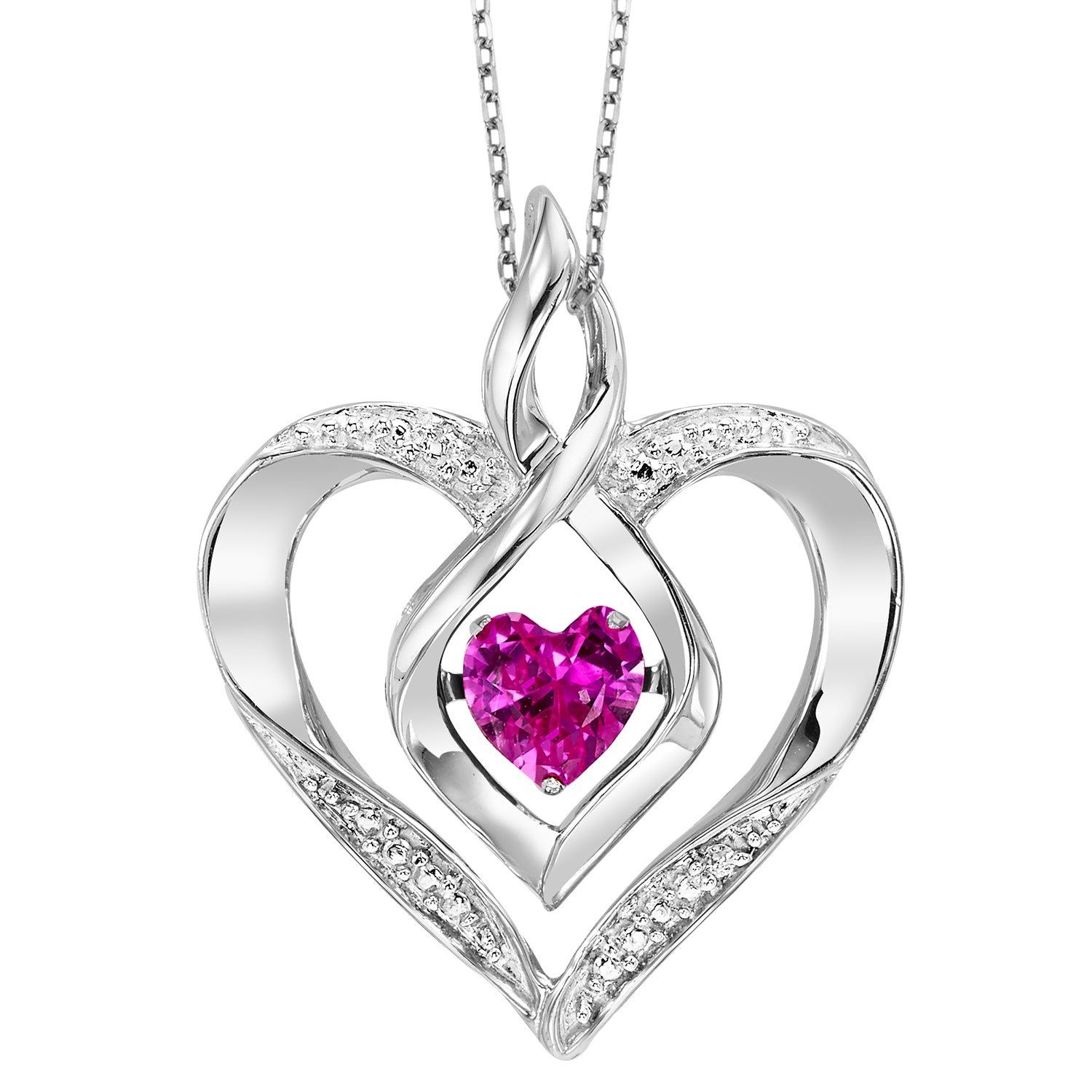 Sterling Silver & Pink Sapphire Heart Pendant Necklace