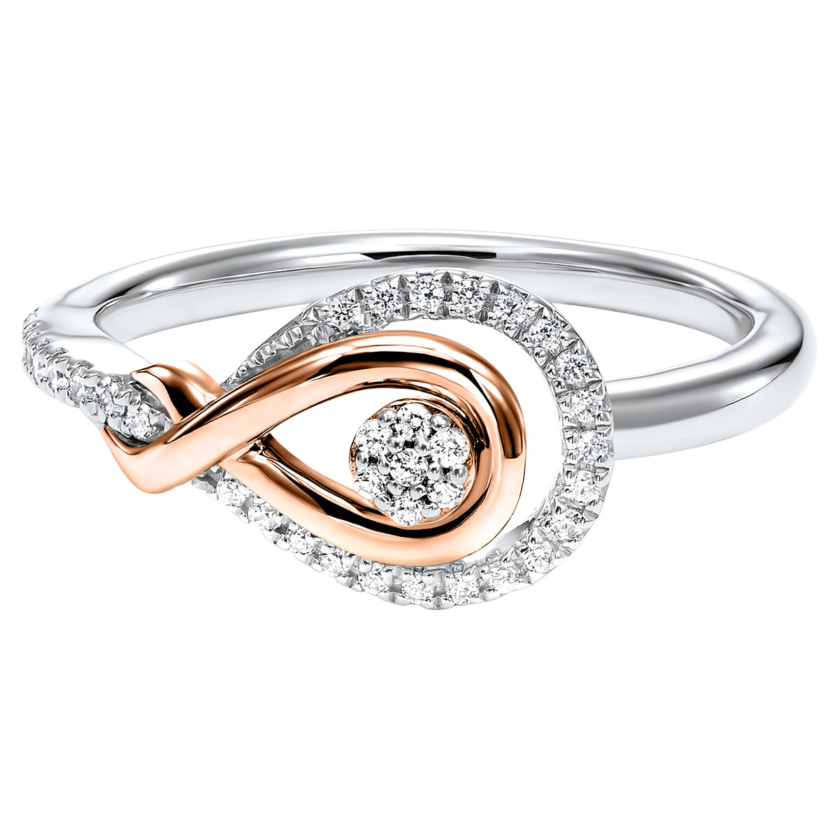 Love&#39;s Crossing Diamond Ring in Sterling Silver and Rose Gold