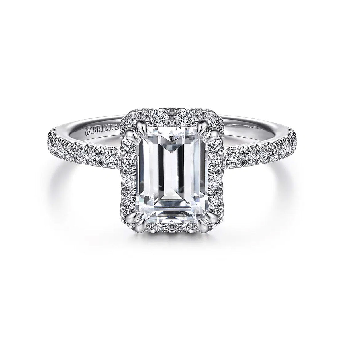 Idina Halo Emerald-Cut Diamond Halo Engagement Ring Setting