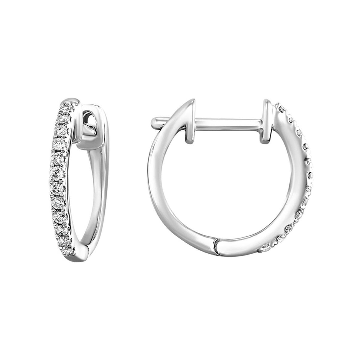 Diamond Round Huggie Hoop Earrings in White Gold