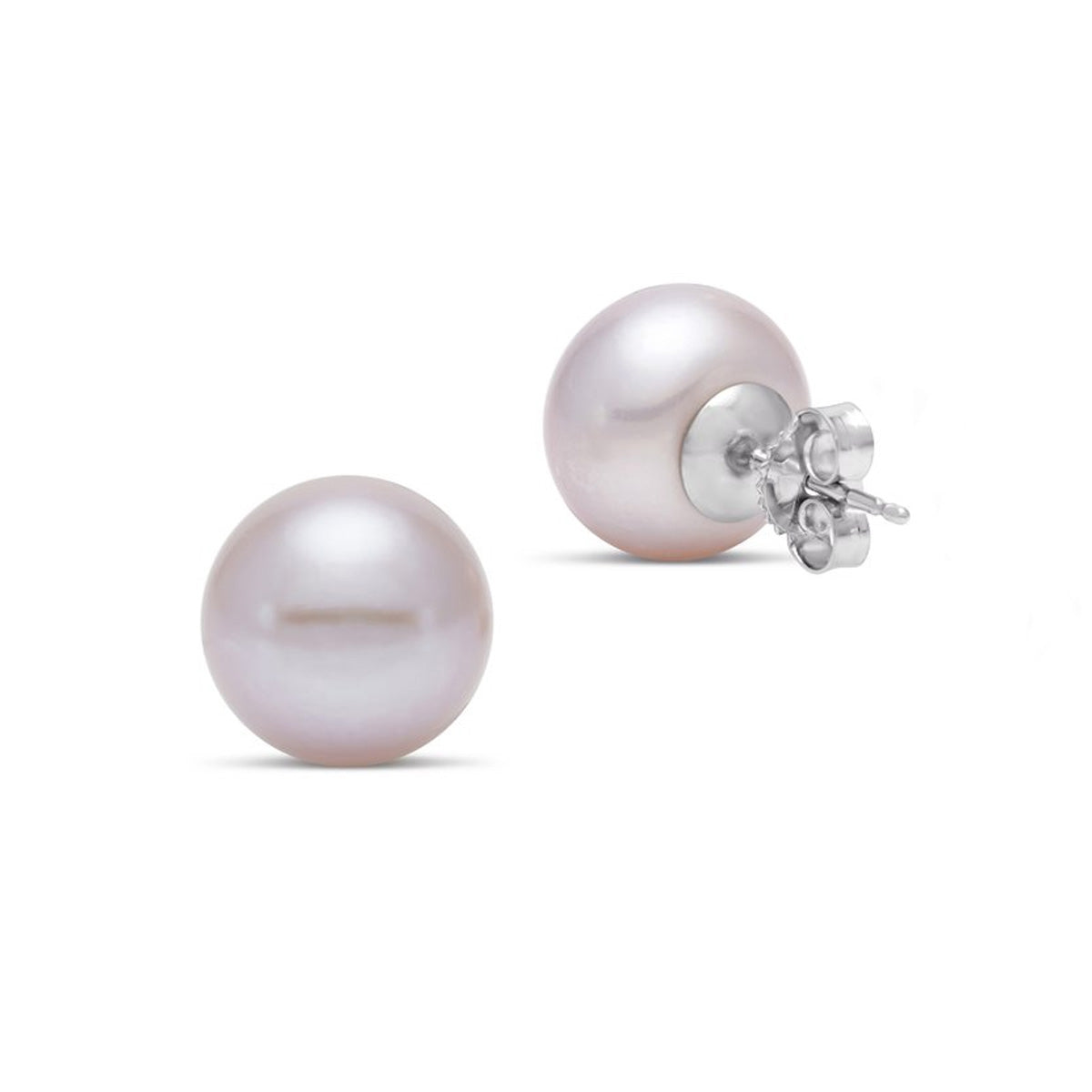 Pink Freshwater Button Pearl Stud Earrings in White Gold