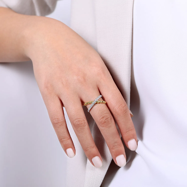 14K White and Yellow Gold Bujukan Diamond Criss Cross Ring