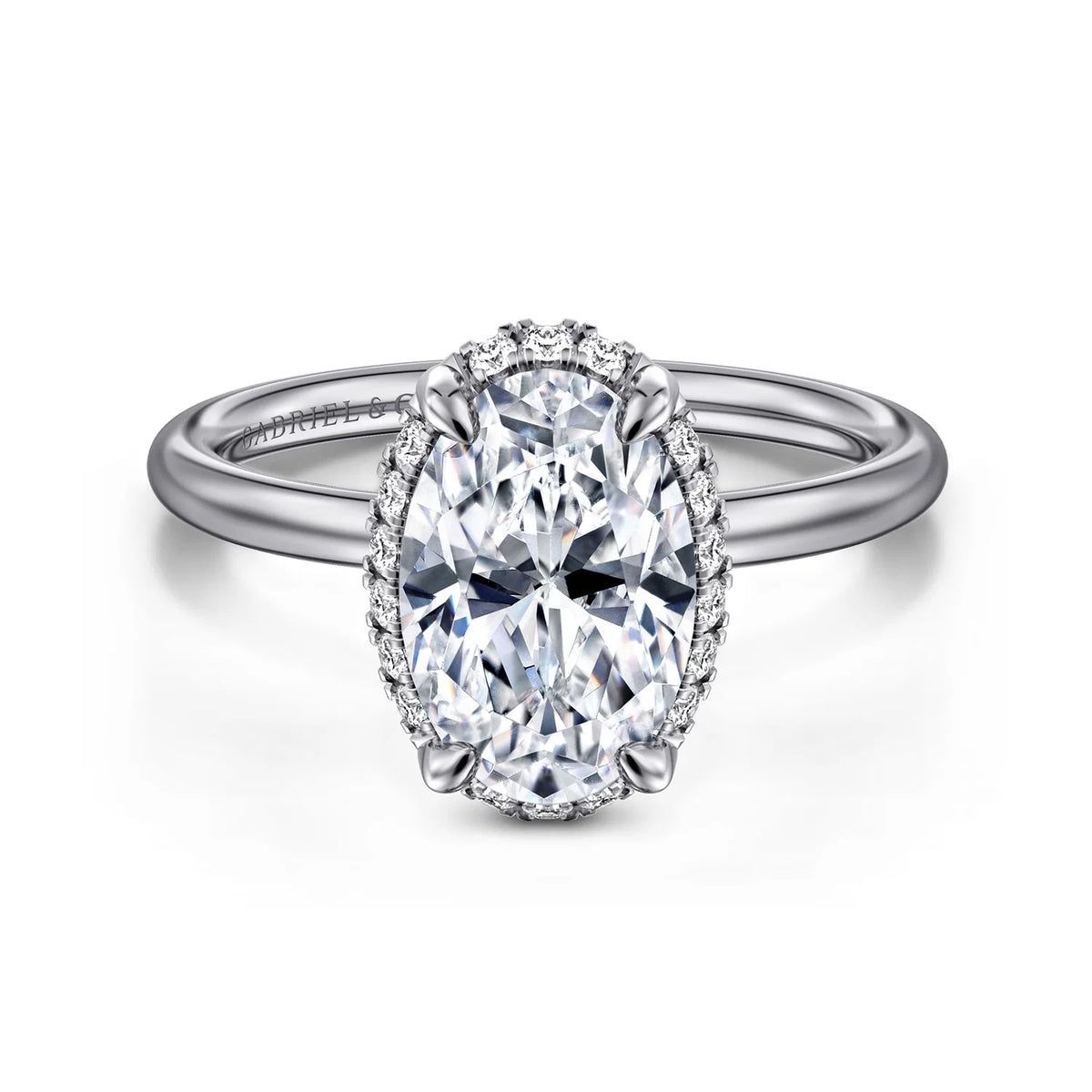 Oval Hidden Halo Diamond Engagement Ring Setting, 0.11 cttw