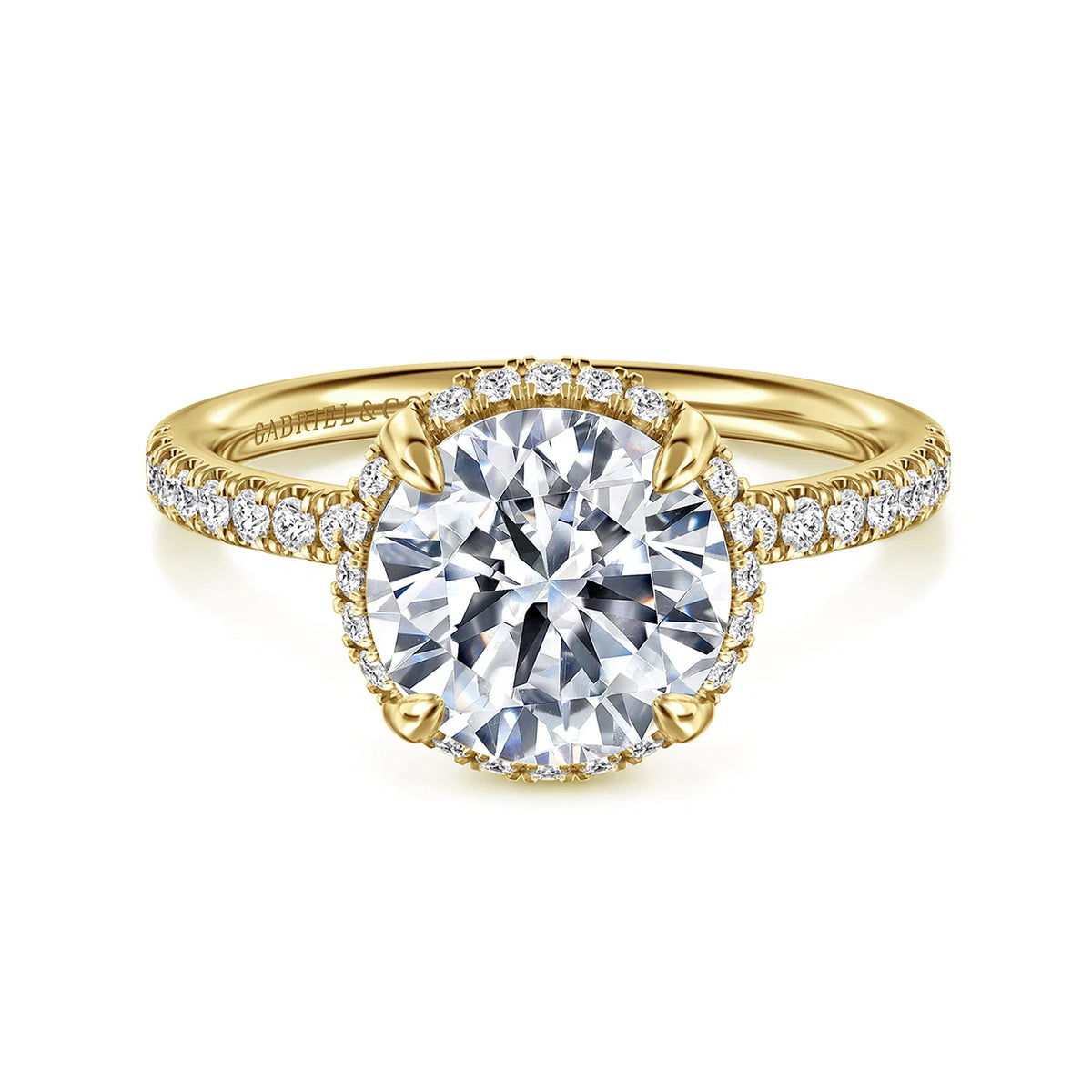 Suede Round Prong Set Hidden Halo Diamond Engagement Ring Setting