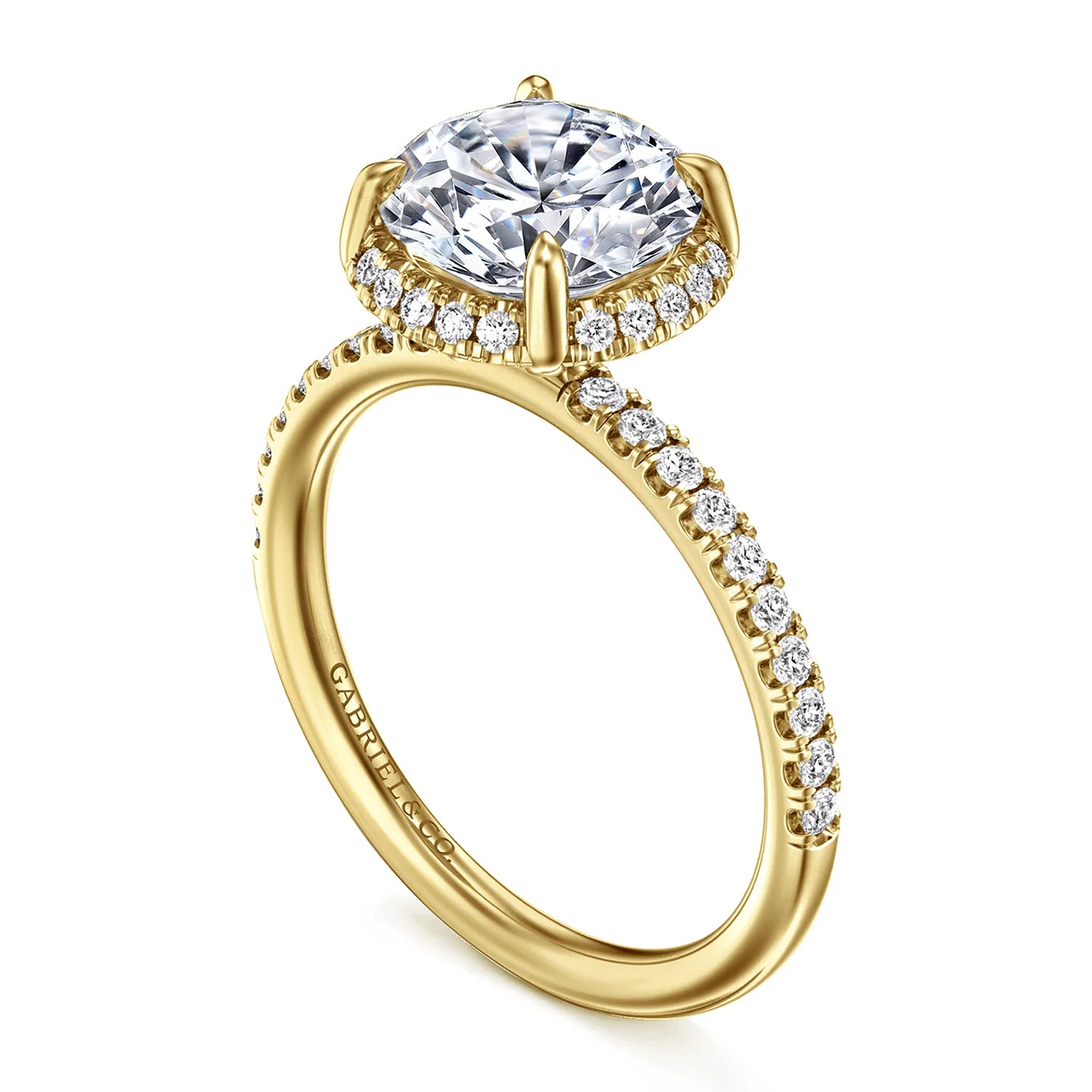 Suede Round Prong Set Hidden Halo Diamond Engagement Ring Setting