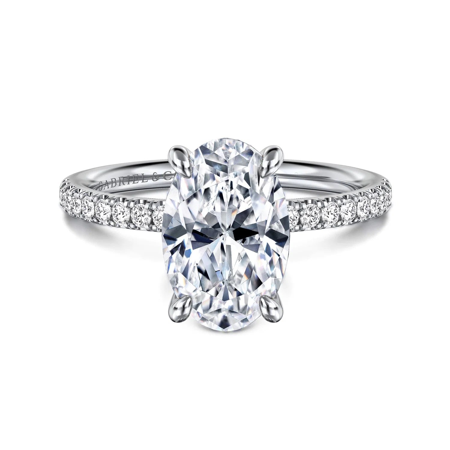 Twain Prong Set Oval Diamond Pave Engagement Ring Setting in Yellow Gold, 0.20 cttw
