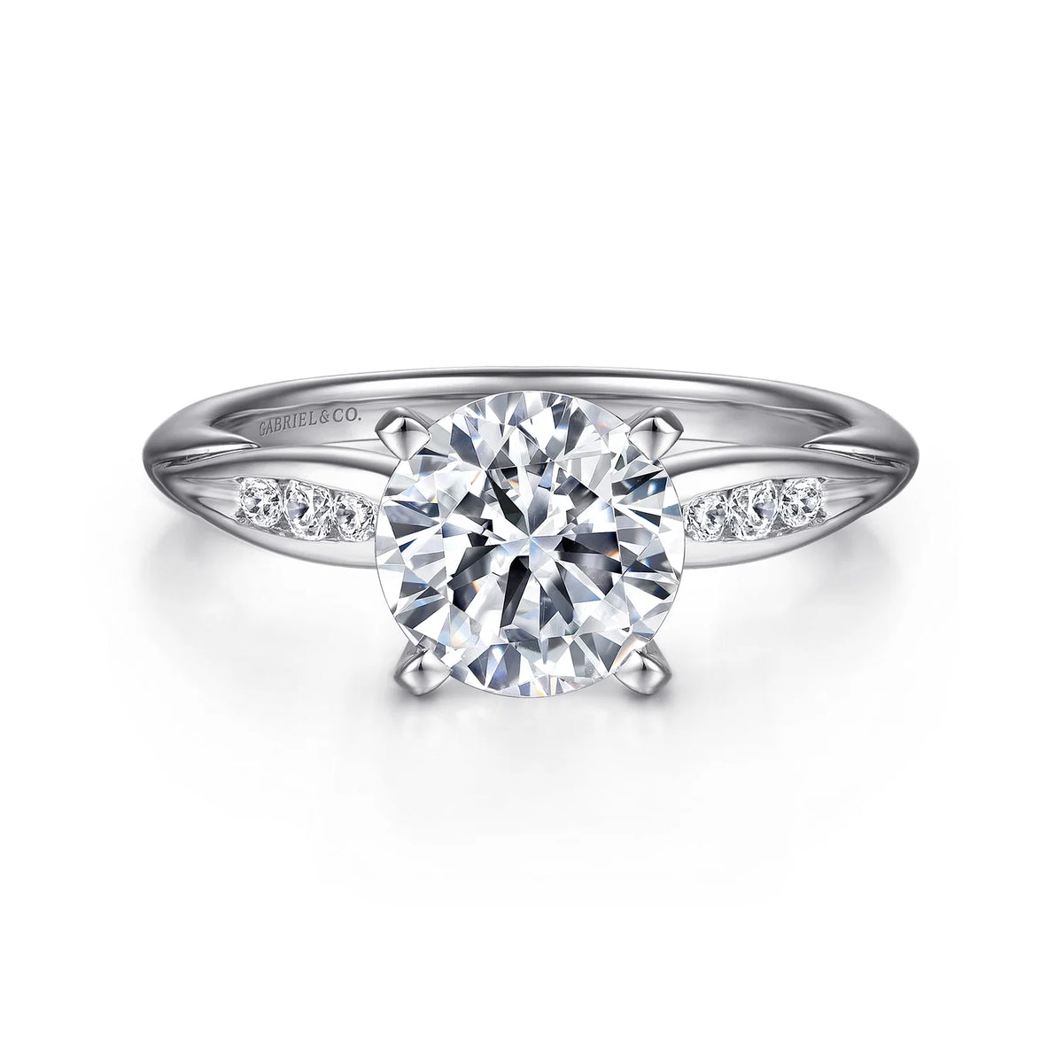 Quinn Round Diamond Engagement Ring Setting with Side Diamonds