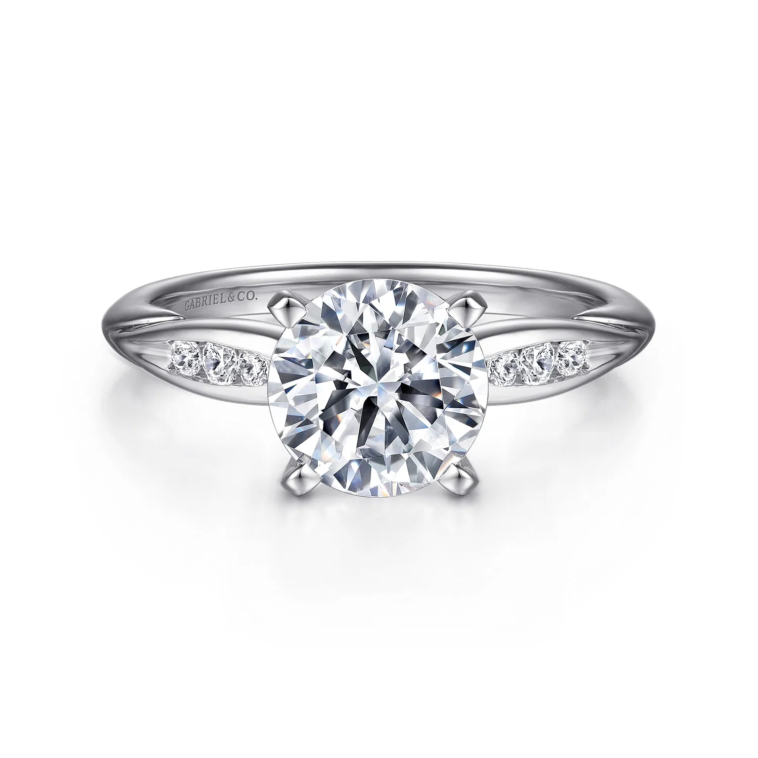Quinn Round Diamond Engagement Ring Setting with Side Diamonds