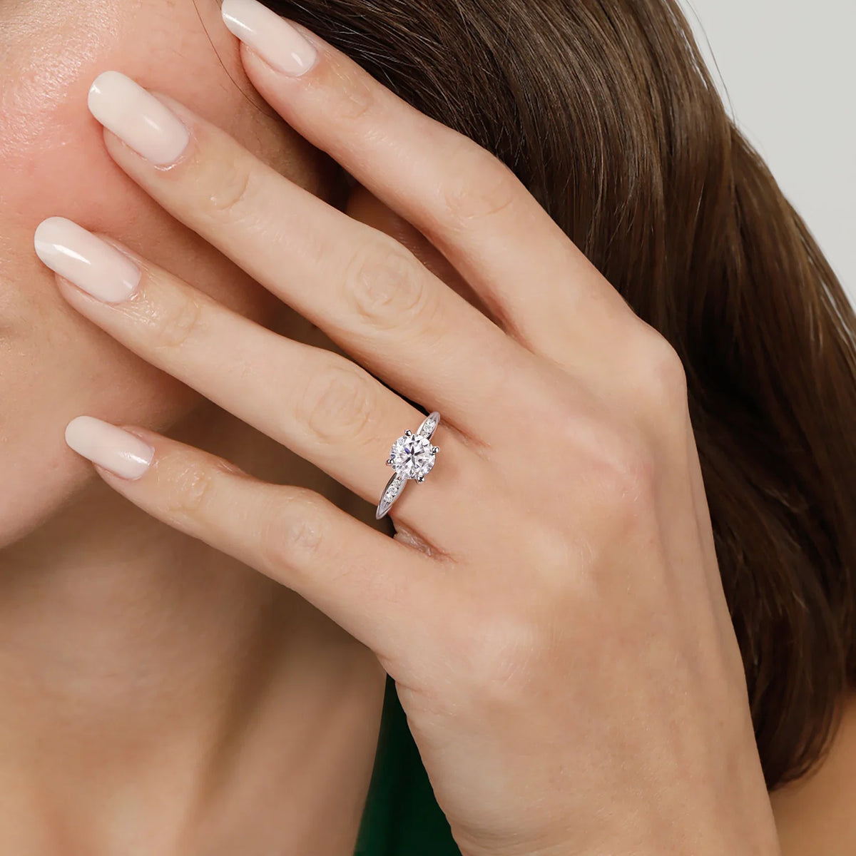 Quinn Round Diamond Engagement Ring Setting with Side Diamonds