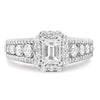 Emerald Cut Diamond Engagement Ring with Diamond Halo and Band