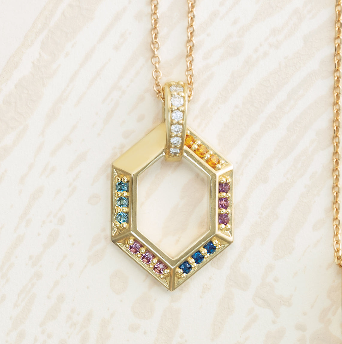 Geometric Family Birthstone Necklace